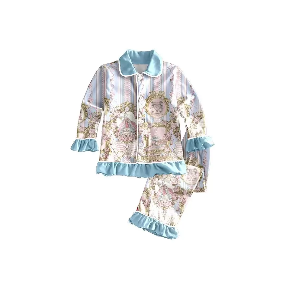 Boutique prints pigiama per bambini set da bambina bottoni con colletto set da 2 pezzi per indumenti da notte per ragazze