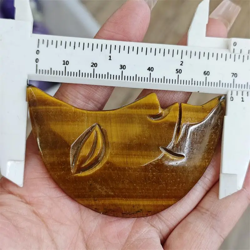 7CM Natural Yellow Tiger Eye Stone Moon Face Carving Reiki Healing Gemstone Figurine Crafts Home Decor Ornament Gift 1CPS