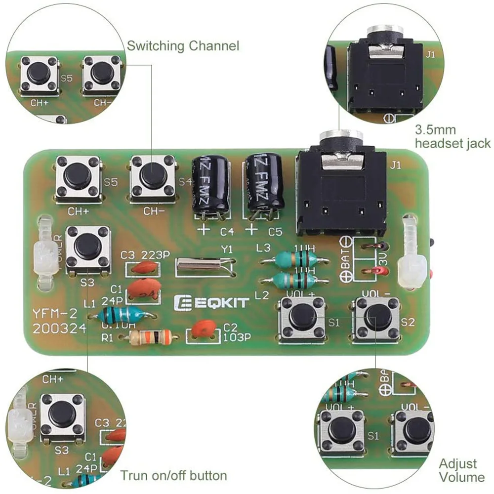 76-108MHz FM Stereo Radio DIY Electronic Kit Wireless FM Receiver Transmitter Module Microphone Board Soldering Practice Project