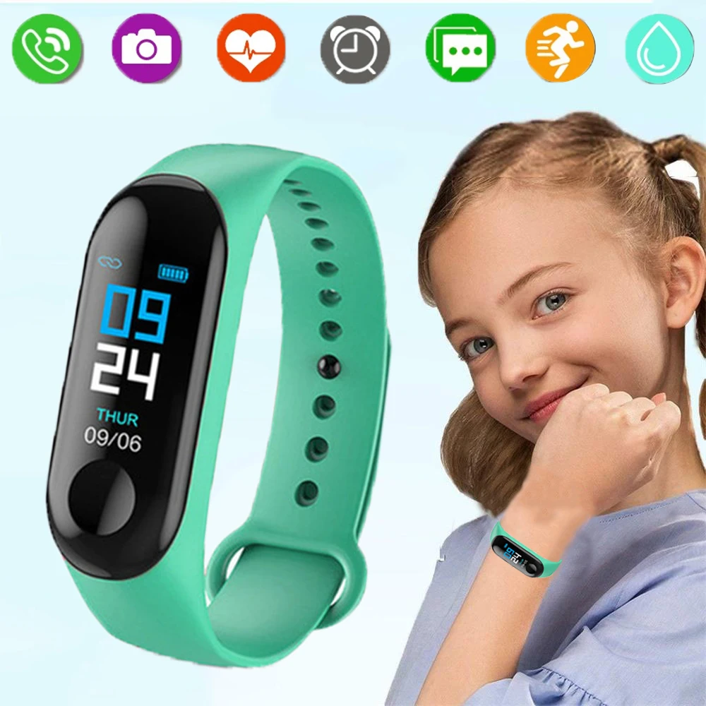 Montre intelligente Bluetooth Fitness Tracker pour enfants, électronique numérique de sport, horloge pour garçons et filles, étudiants de 12 à 15 ans