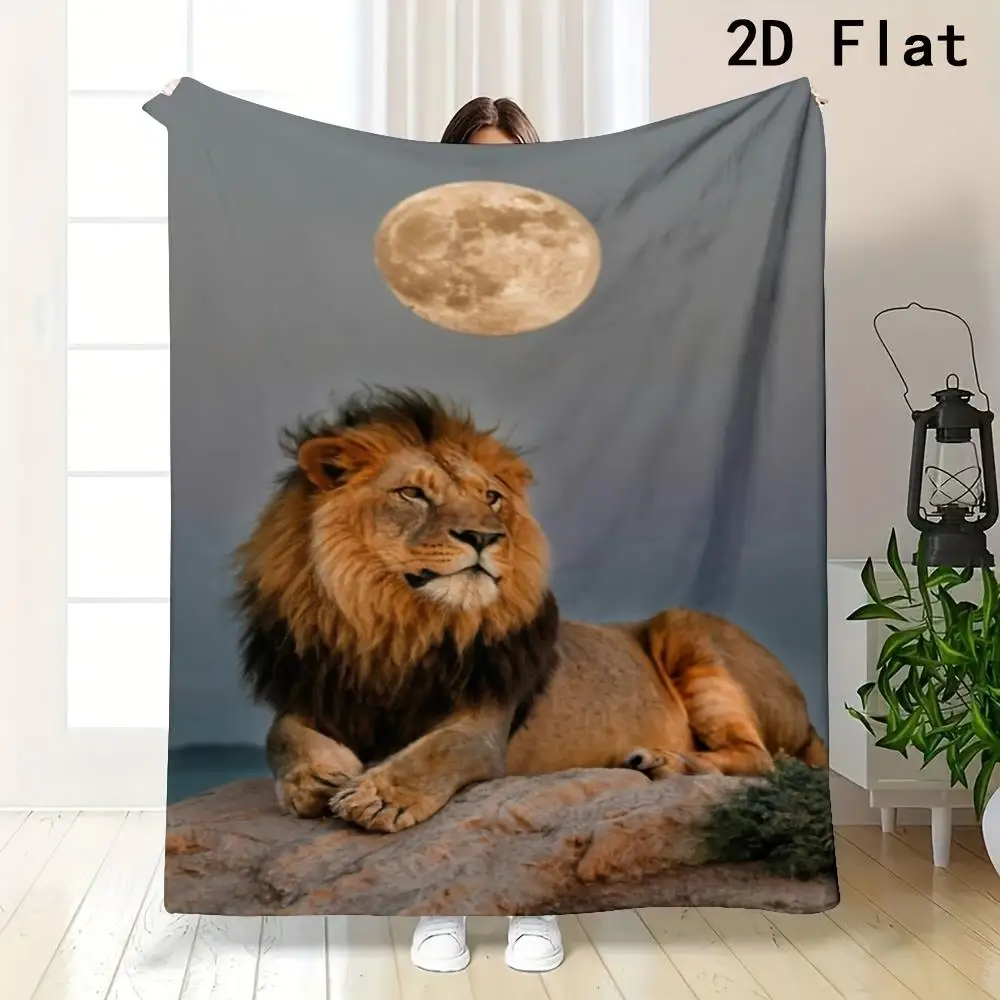 Boho Lion Moon Throw Blanket Cozy Jungle Safari Animal Print Decorative Bed Spread for Living Room Home Decor Unique Gift