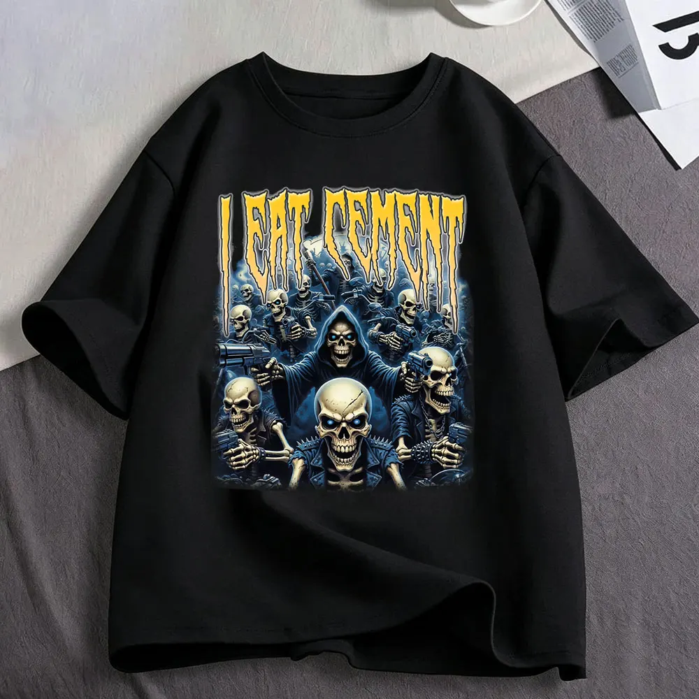 I Eat Cement Dark Skeleton Cringe Saying Funny Graphic T Shirts Men's Clothing Fashion Cotton Short Sleeve T-shirts Streetwear