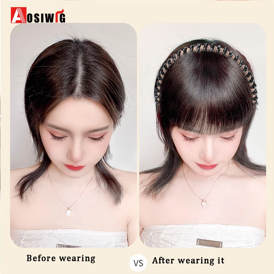 Rhinestone Headband Bangs hairpiece in one piece Synthetic Short Straight Bangs Hair Extension Fake Fringe For Women Hair Access