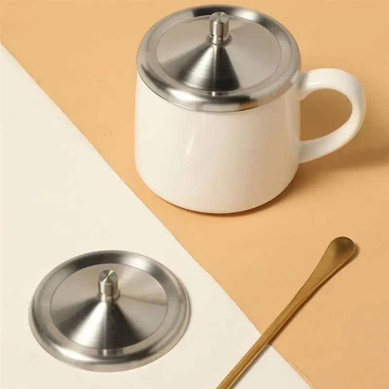 

2 pcs 8/8.5/12.3cm Stainless Steel Cup Lids Leakproof Mug Cover Durable Drink Cup Sealed Lids Kitchen Drinkware