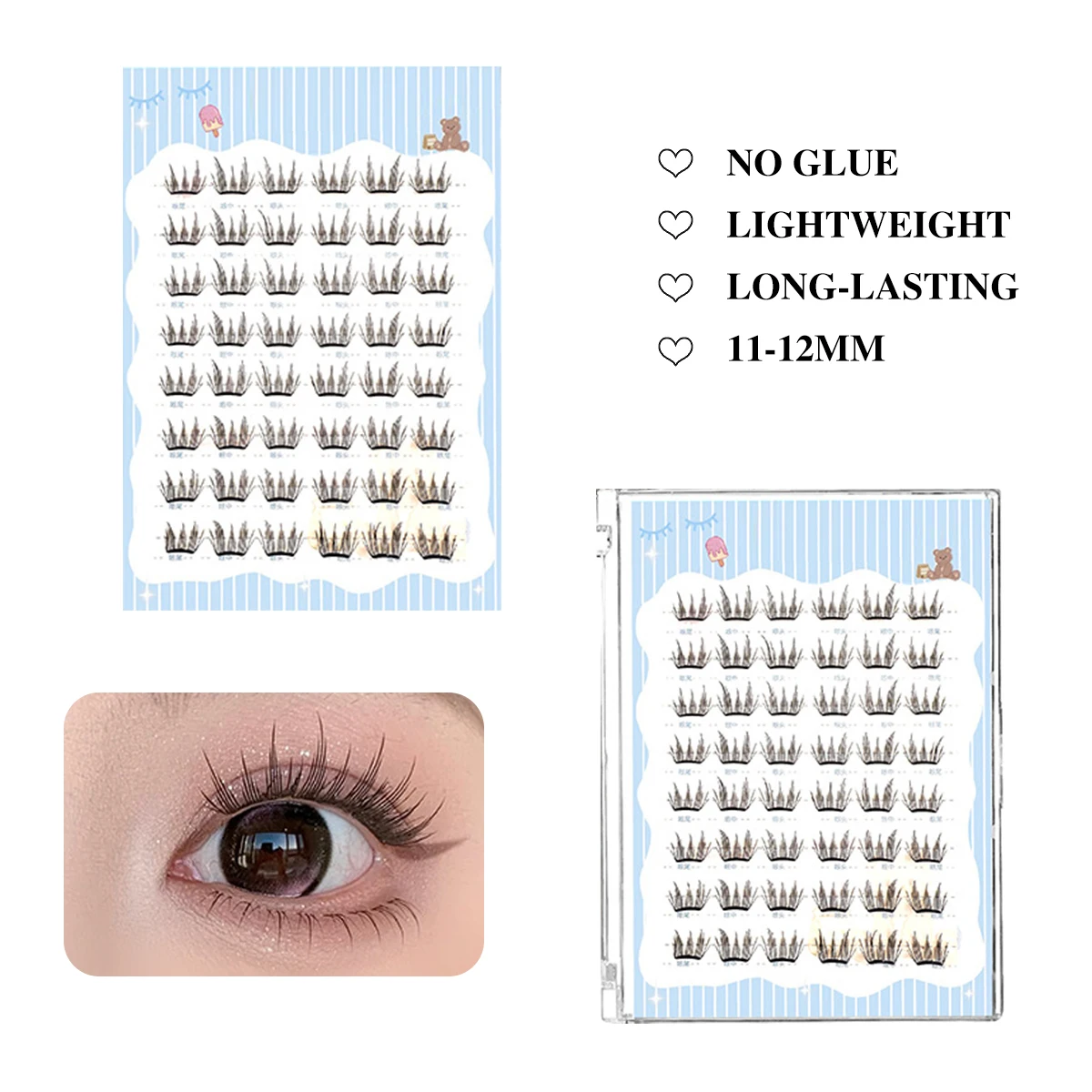 48 Clusters No-Glue Magnetic Eyelashes Natural Wispy Lashes Reusable False Eyelash Fluffy Curl Lashes for Girls Ultra-Thin