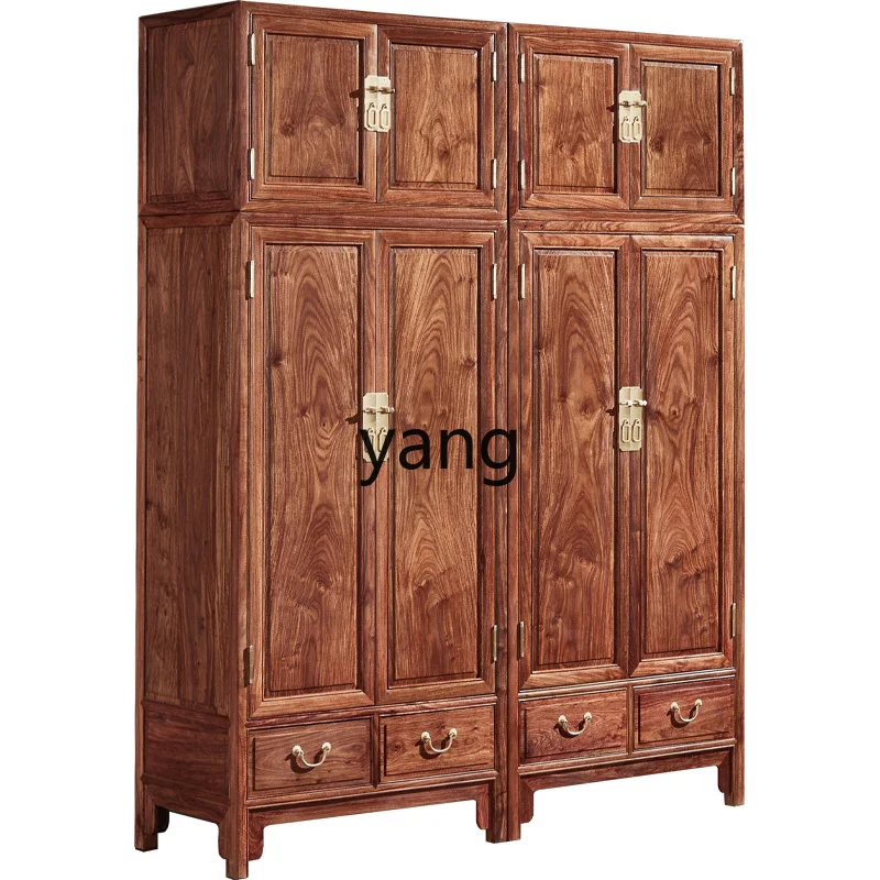 

YJQ Chinese-style small wardrobe top box small apartment household solid wood four-door rosewood furniture