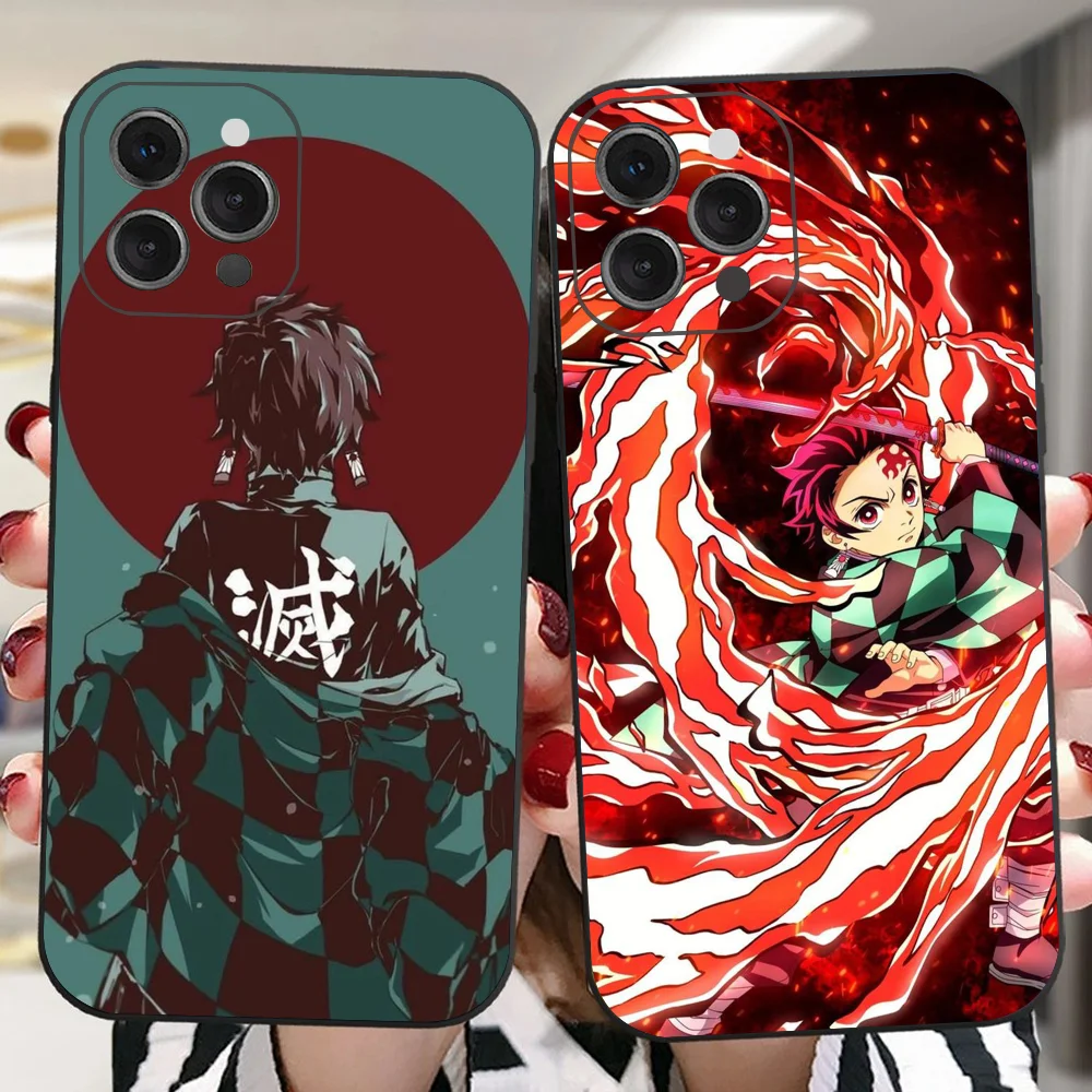 D-Demon Slayer Tanjiro Kamado Phone Case For IPhone 16 15 14 13 Pro Max 11 12 Mini X Xs XR Se 2022 Black Silicone Cover