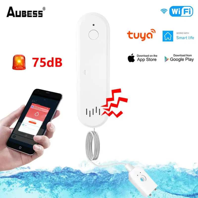 Tuya WiFi+Bluetooth Water Immersion Sensor Sound And Light Alarm Dual Mode Detector Smart Home APP Remote Monitor Water Sensor