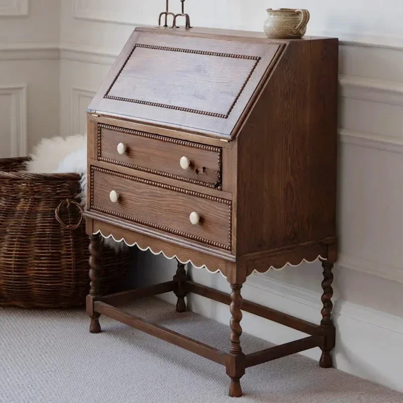 French medieval style solid wood chest cabinet, living room, bedroom, old retro clamshell, porch cabinet, wabi sandy wind locker