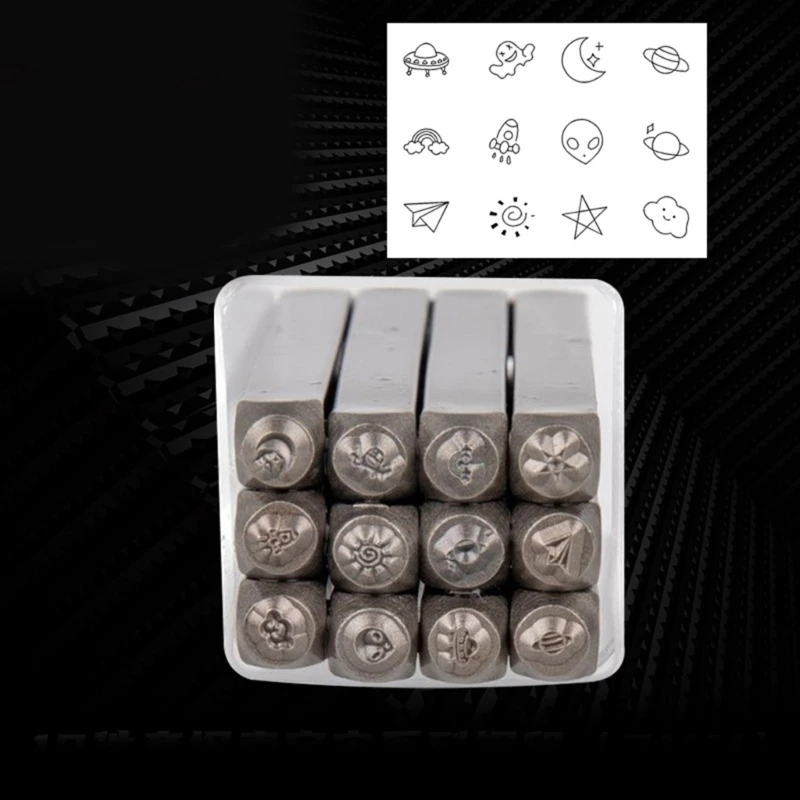 12 Pcs Multiple Shaped Sturdy Steel Stamp Set Accessory for Jewelry Making and Crafting with 3MM Steel Punches