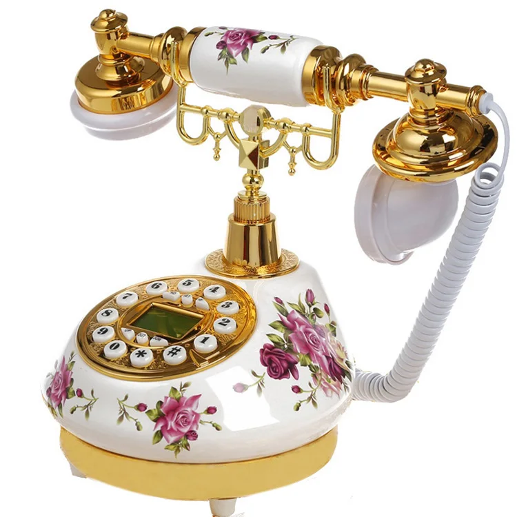 retro Desk telephone flower white ceramics Home landline Decor fashion fitted antique phone gold Caller ID Floral office hotel