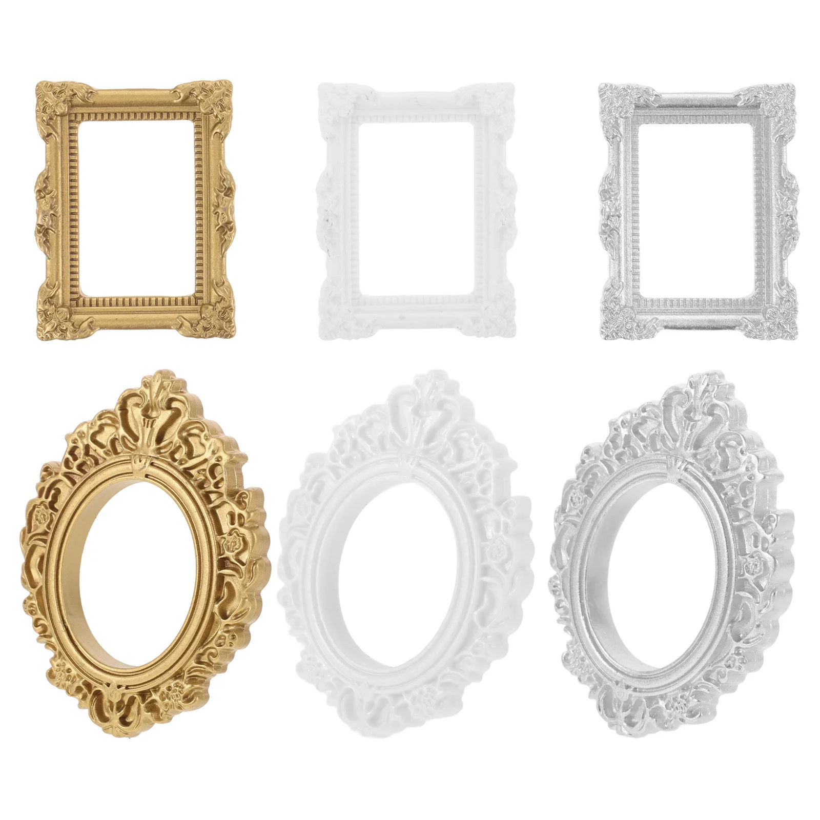 

6Pcs Miniature Resin Photo Frame Baroque Style Vintage Picture Frames for DIY Crafting Phone Case Decor Mini Resin Photo Frame