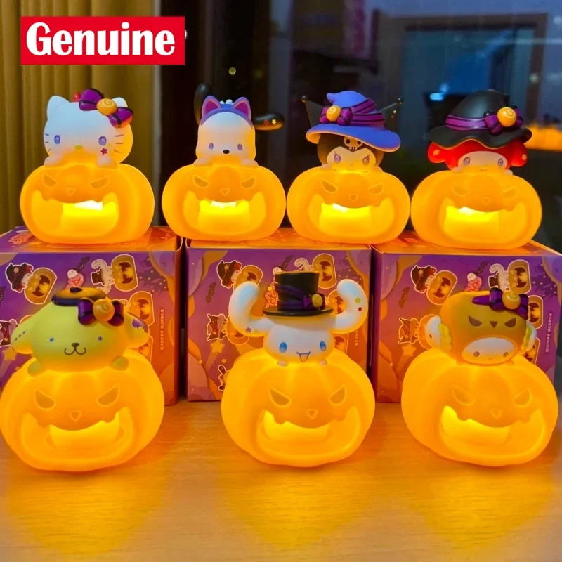 

Genuine Sanrio Halloween Pumpkin Nightlight Blind Box My Melody Cinnamoroll Pochacco Cute Kuromi Action Figure Anime Mystery Box