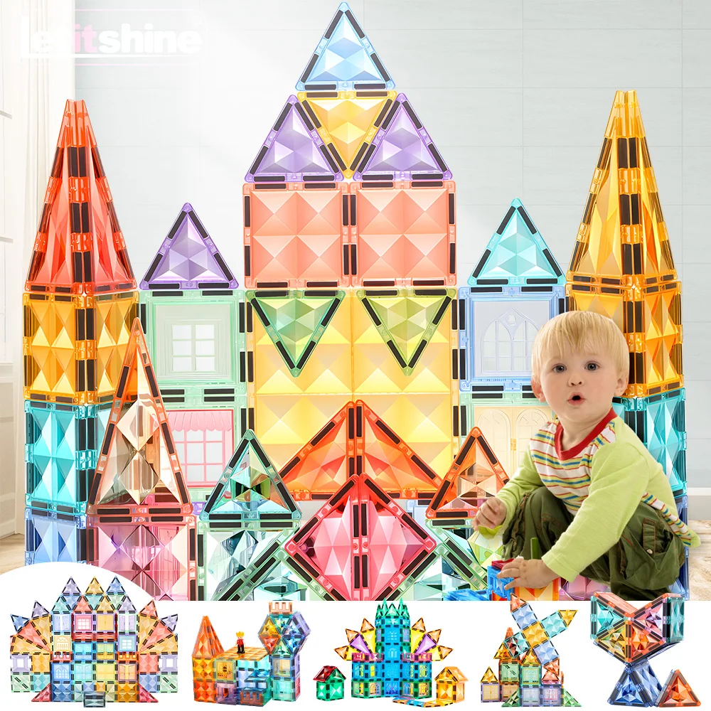 

Magnetic Tiles Toys Building Blocks Montessori Educational Preschool Learning Magnet Construction Craft Kids Boy Girls Accessory