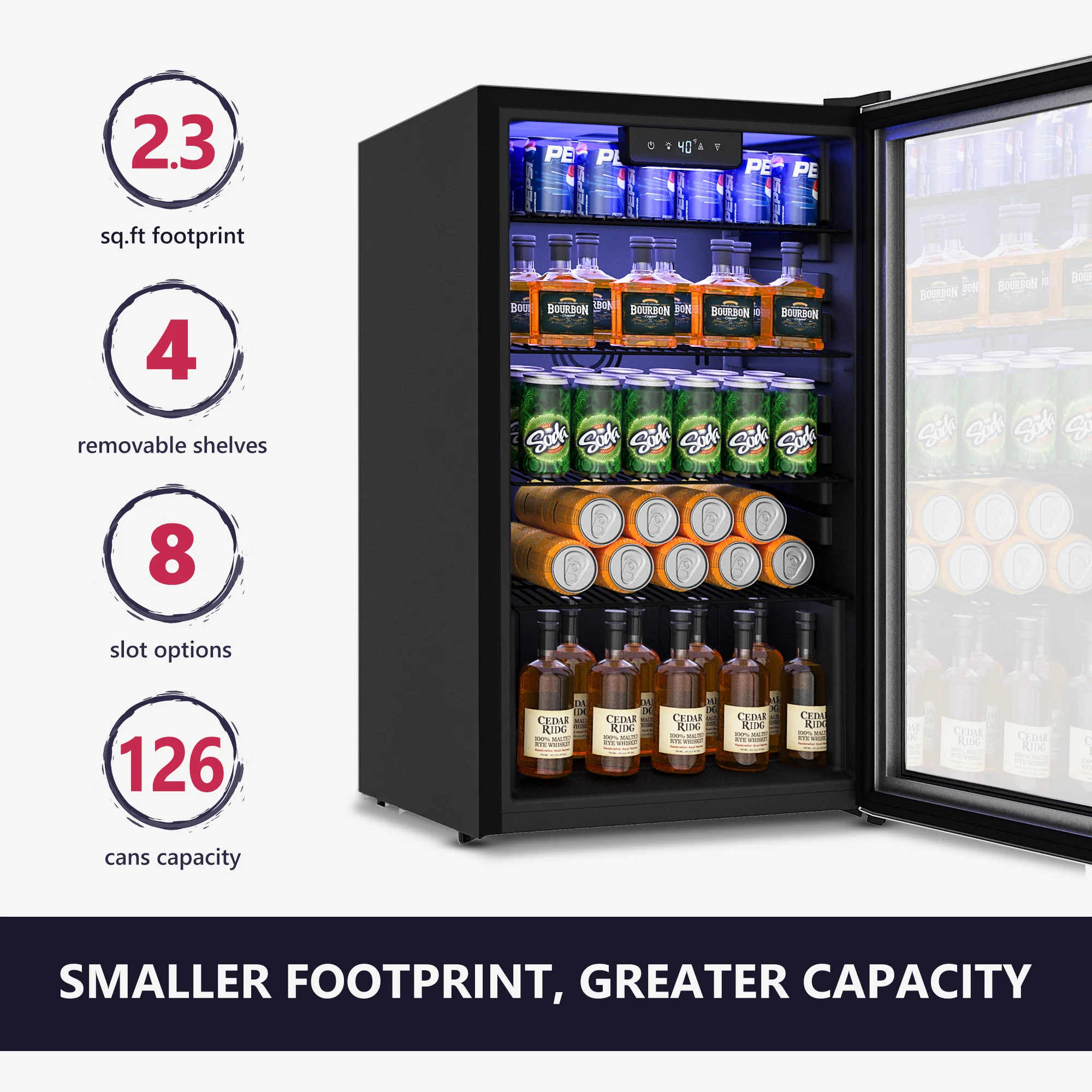 Beverage Refrigerator/Cooler,126-Can Mini Fridge,3.1Cu.Ft Capacity,LED Temperature Control,Flip-Up Door,Suitable for Home/Office