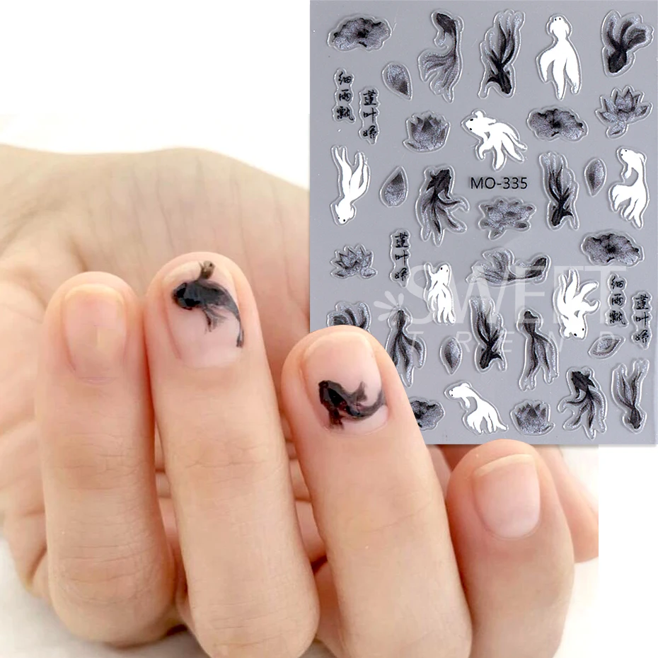 5D Lucky Koi Carp Summer Goldfish Nail Art Sticker Ocean Beach Mermaid Sea Lotus Chinese Style Adhesive DIY Manicure Foils Decal