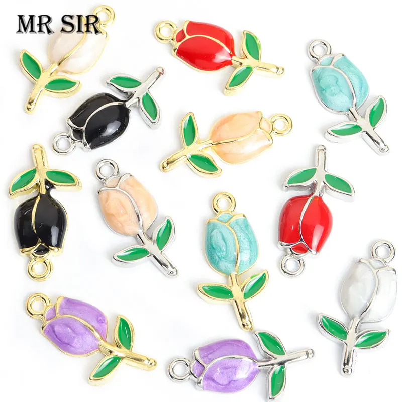 10pcs Elegant Enamel Tulip Charm Fashion Aesthetic Flower Plant Pendant Necklace Bracelet Earring DIY Jewelry Making Accessories