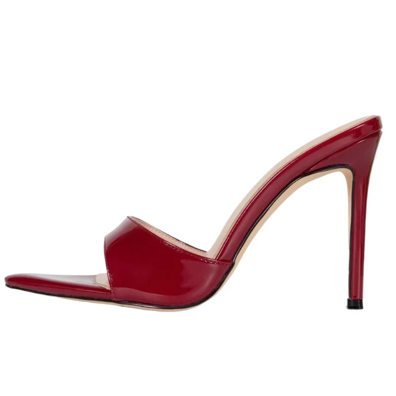 

Европейский и американский лакированный материал, высокие каблуки, модные женские тапочки с острым носком, простая и полуподдержка с открытым носком