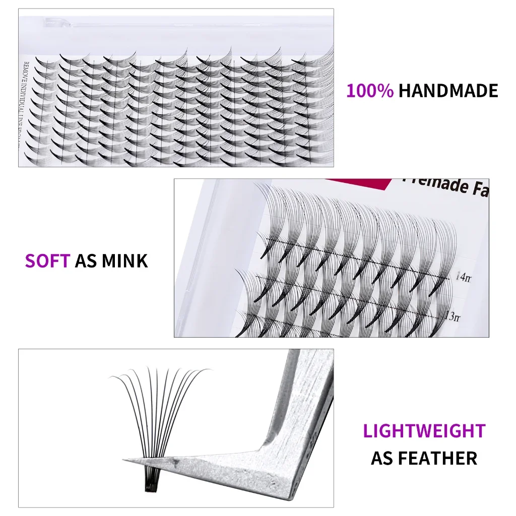 Fadvan10D 12D 16D Eyelash Extensions With Sharp Narrow Rod Premade Fan Mix 8-14mm Natural Soft And Russian Volume Faux M