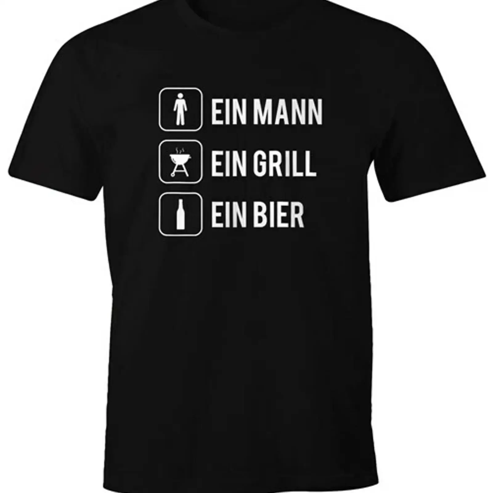 Herren T Shirt Ein Mann Grill Bier Fun Spruchshirt Lustig Party vintage Washed Stretched Casual Slightly Unisex Stylish