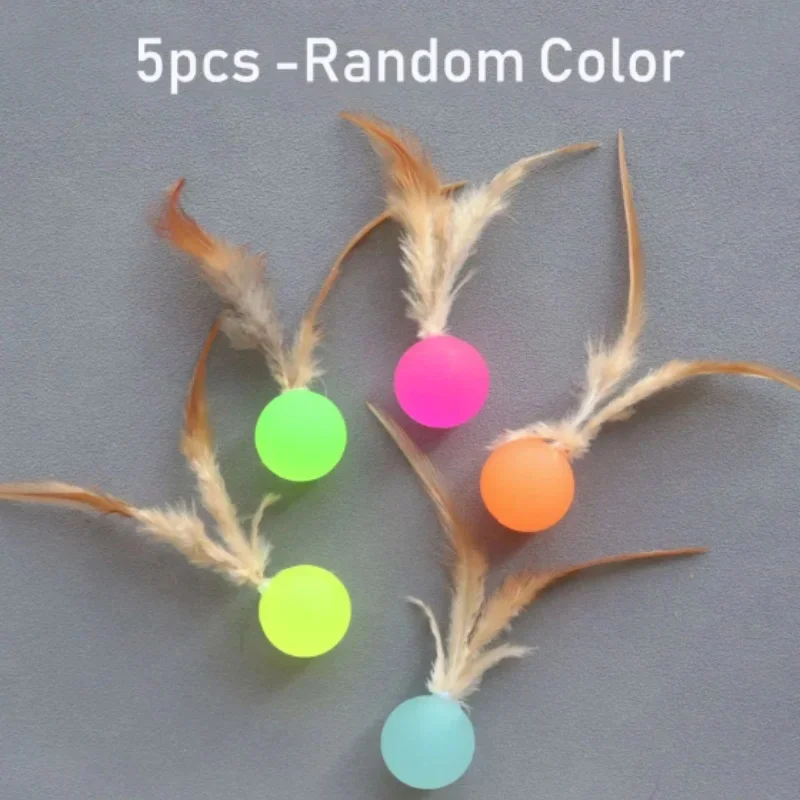 Interactive Cat Feather Ball Toy Elastic Rubber Kitten Chew Toy for Indoor Exercise Play