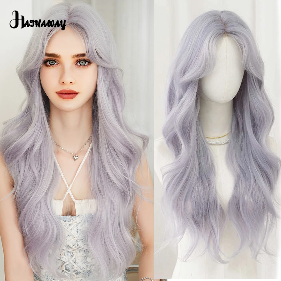 

28 Inch Purple-gray Wig With Long Curly Hair For Big Waves Full-headgear Essential Wig For Cosplay Lolita Party And Dance Wig