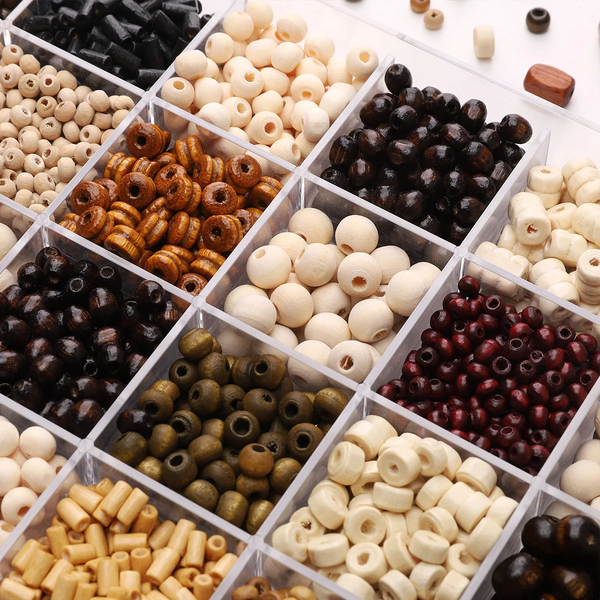 20pcs Natural Colored Wooden Scattered Beads Round Stripes Spaced Ball Beads DIY Bracelet Accessories Materials
