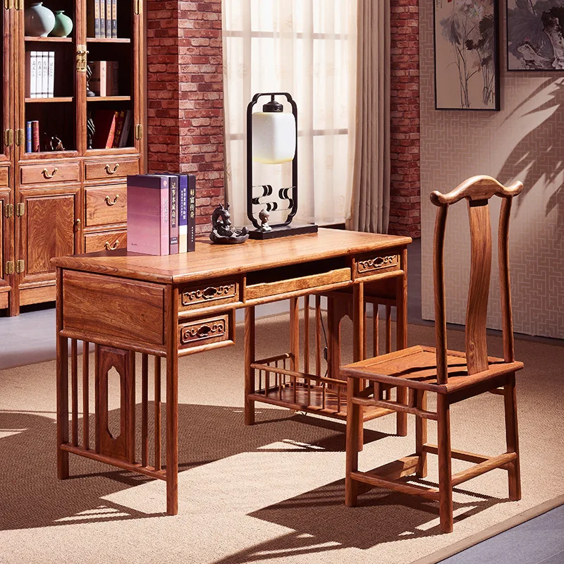 

Компьютерный стол X-S Mahogany, компьютерный стол из красного сандалового дерева и африканского палисандра, роскошный офисный стол, письменный стол