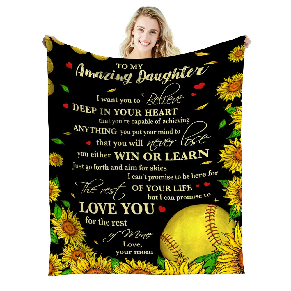 

Sunflower Print Throw Blanket to My Daughter Soft Warm Blankets for Beds Sofa Nap Quilt Travel Picnic Cover Gifts