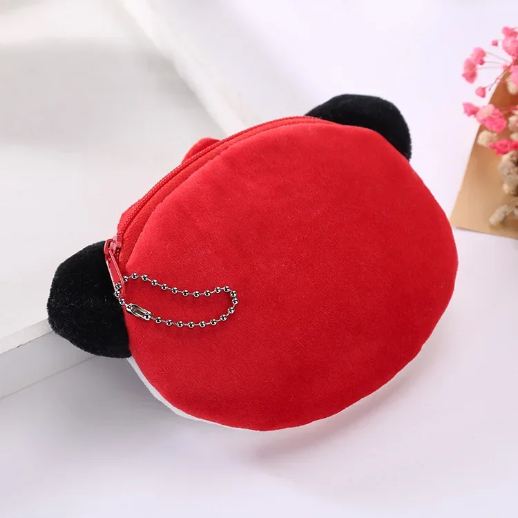 HARKO-Porte-monnaie en peluche douce avec fermeture éclair pour femme, mini sac, porte-clés, câble USB, casque, animal, dessin animé, mignon, enfants, fille