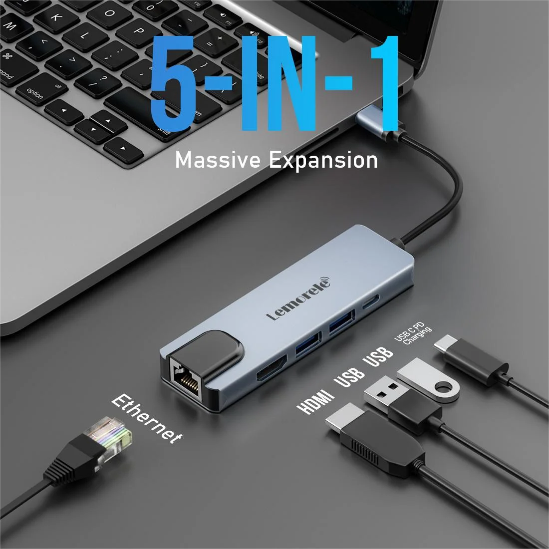 Lemorele tc15 5 in1 usb typ c hub hdmi rj45 lan adapter usb c hub hdmi pd 100w tf/sd kartens teck platz multi port adapter für macbook pro