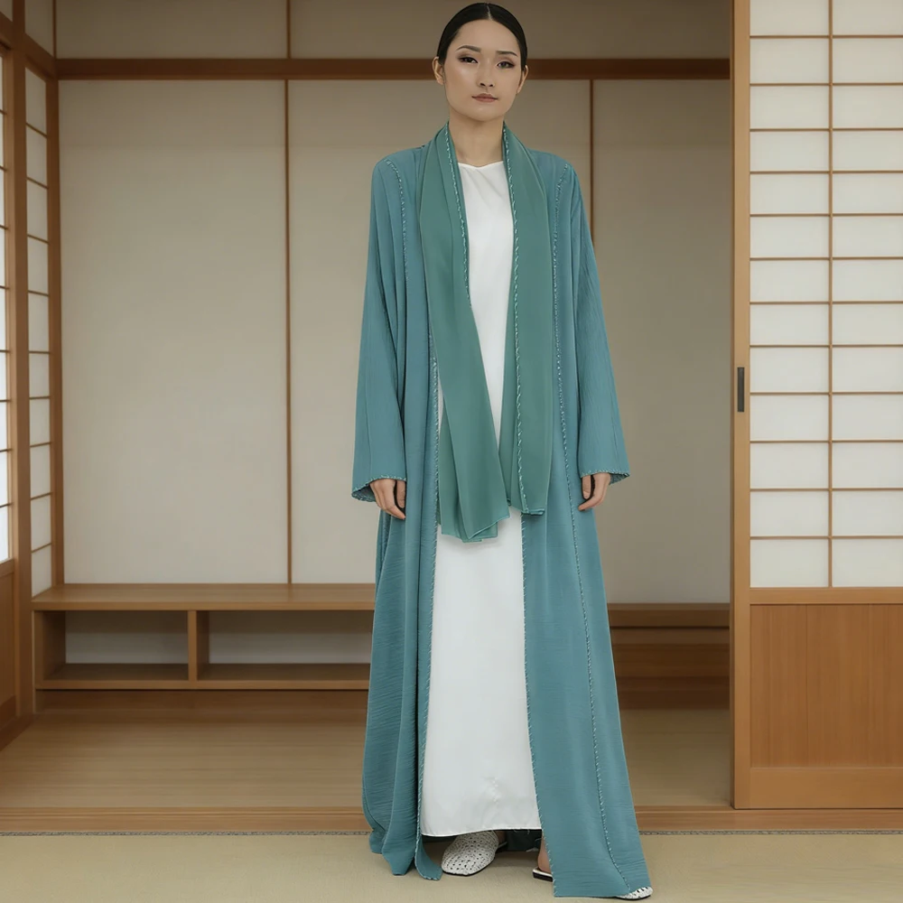 

Eid Open Abaya and Hijab 2 Piece Set Muslim Dress Abayas for Women Dubai Kaftan Islam Clothing Robe Ramadan Kebaya Jalabiya Gown