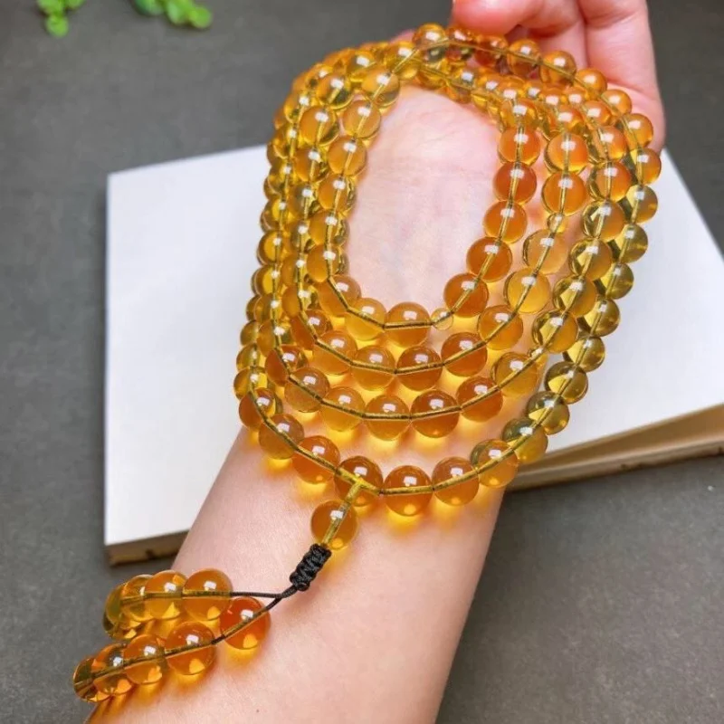 Natural 108 Russian Beeswax 108 Beads Bracelet Gold Bag Honey Yellow Chicken Grease Rough Stone Necklace