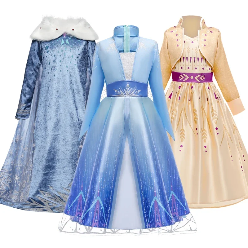 New Halloween Elsa Dress Girls Elsa Costumes Snow Queen Elza Anna Princess Party Fantasia Dresses Kids Girls Clothing Set