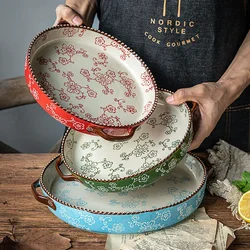 Japanese-Style Sakura Baking Tray, Hand-Painted Ceramic Microwave Oven, Pizza Tray, Creative Tableware, Home Special Baking Tray