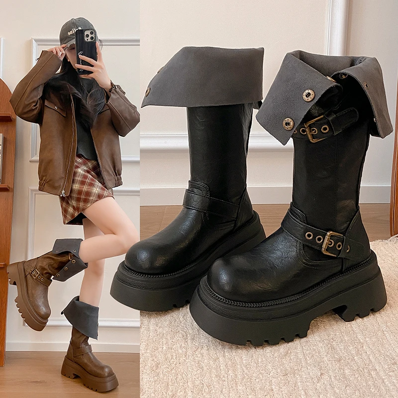 

Retro Long Boots for Women with British Style 2025 New Autumn and Winter Look Slimming and Height Increasing Knight Boots