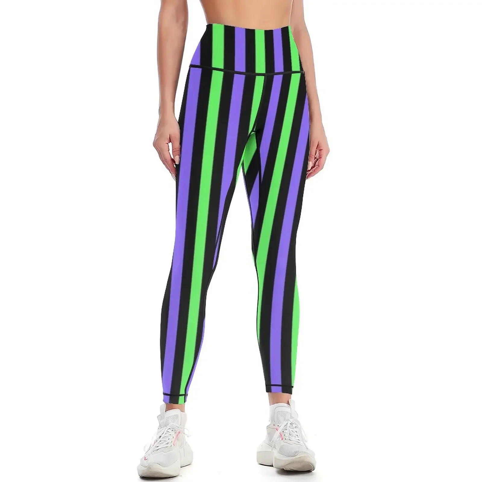 

Basic Vertical Stripes - Black, Green & Purple Leggings exercise clothing for for fitness Women's sportswear Womens Leggings