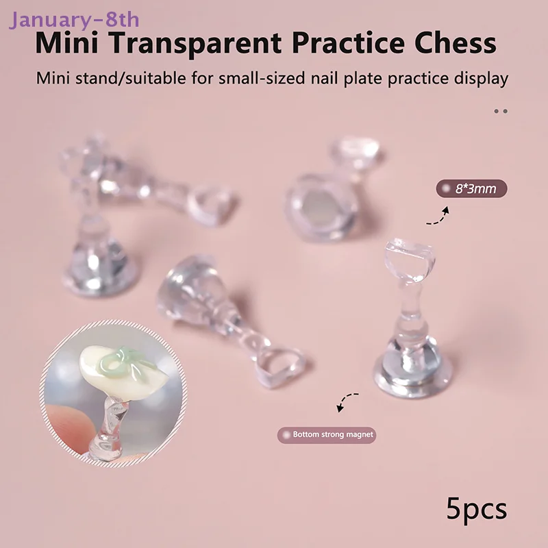 5Pcs Acrylic Nail Stand Tips Holders Chess Shaped Fingernail DIY Magnetic Training Practice Display Manicure Nail Tool