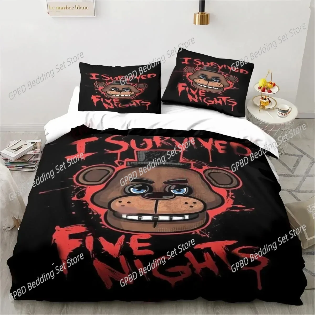 Horror FNAF Game Freddy Bedding Set,Duvet Cover Comforter Bed Set Quilt Cover Pillowcase,King Queen Twin Size Boys Girls Adults