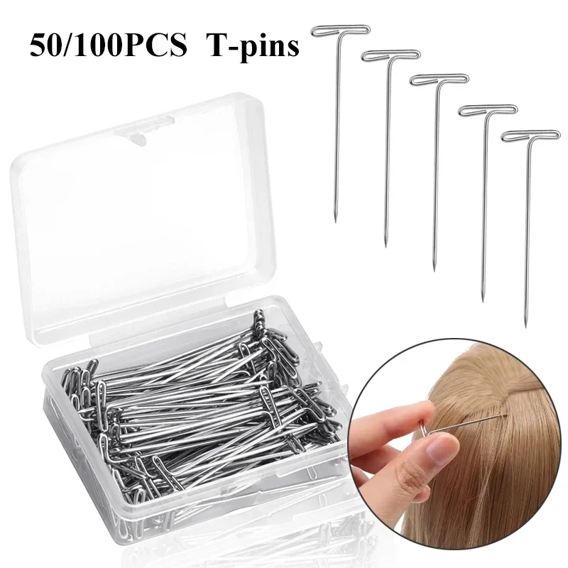 Zxiixz 50/100 قطعة T شكل دبابيس الإبر الشظية دبابيس الفولاذ المقاوم للصدأ للفنون الحرف حجب الحياكة عقد الباروكات الشعر الموسع #1