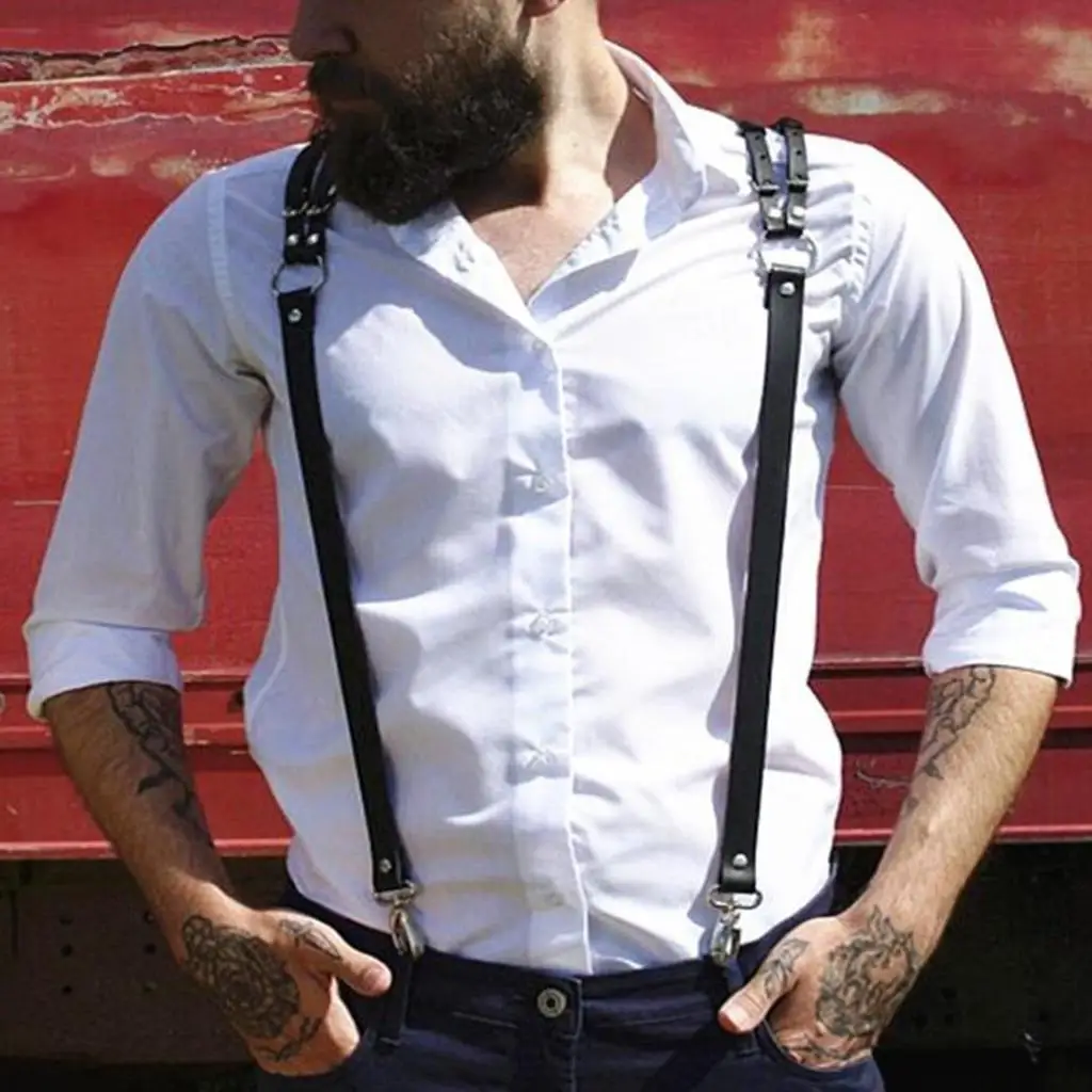 

Men Women Leather Braces Y-Back Snap Hook Adjustable Suspenders Belt