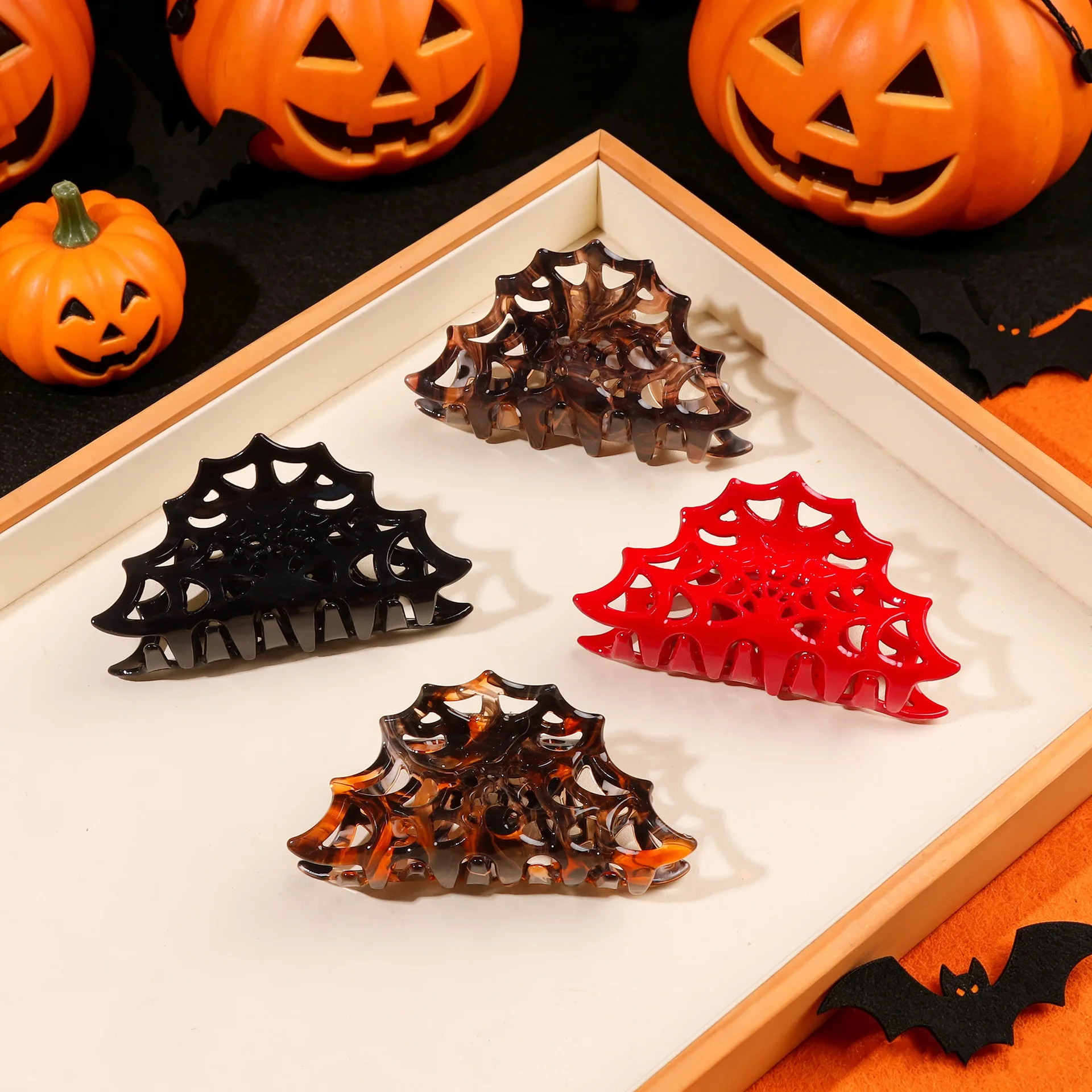 Halloween Spider Web Shape Hair Claw Hollow Shark Claw Dark Gothic Acrylic Hair Clip Halloween Hair Accessory