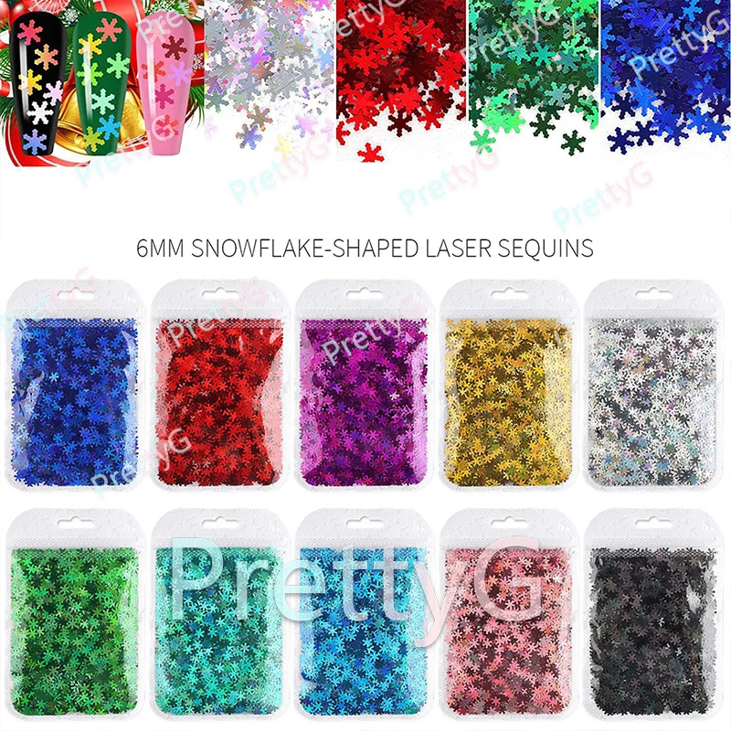 PrettyG Wholesale 6mm Snowflake Ultrathin Glitter Sequin Shape Holographic Sequins Glitter Supplies For Nail Art DIY Decoration