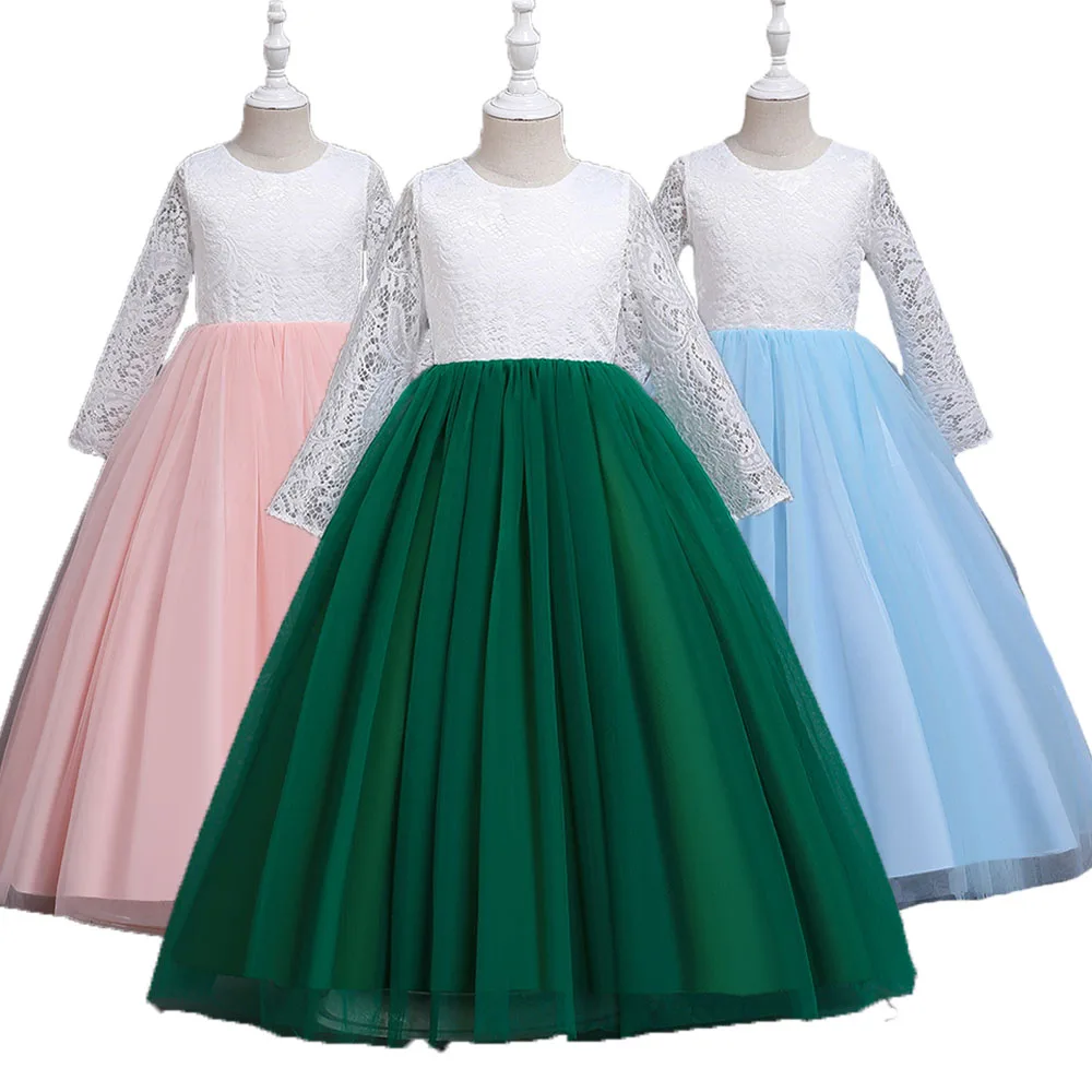 Children Clothes Summer Formal Long Sleeve Princess Ceremony Dresses For Girls Birthday Evening Wedding Party Vestidos 5-14 Age