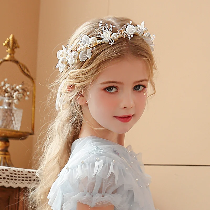 Princess Pearl Flower Wreath Headbands Elegant Sweet Girls Hairbands Wrist Flower Wedding Party Dance Headdress Decoration