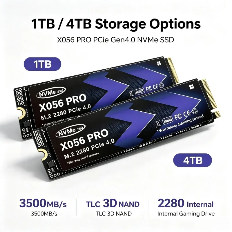 High‑Speed X056 PRO M.2 NVMe SSD PCIe 4.0 500GB 1TB 2TB 4TB Capacity 3500MB/s Internal Gaming Solid State Drive for PC Laptop