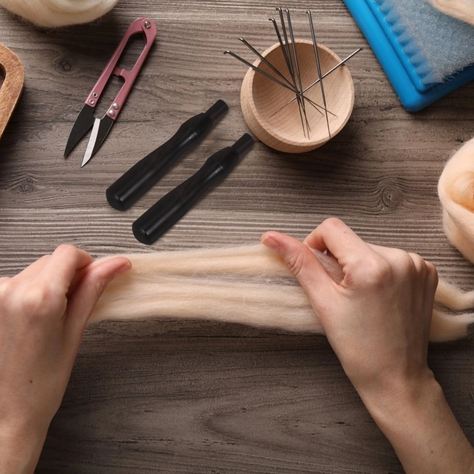 

2 Pcs Wool Felt Hand-poked Needle Tool Wooden Sandalwood Needles Durable Material Ergonomic Handle Sewing Needle Craft Supplies