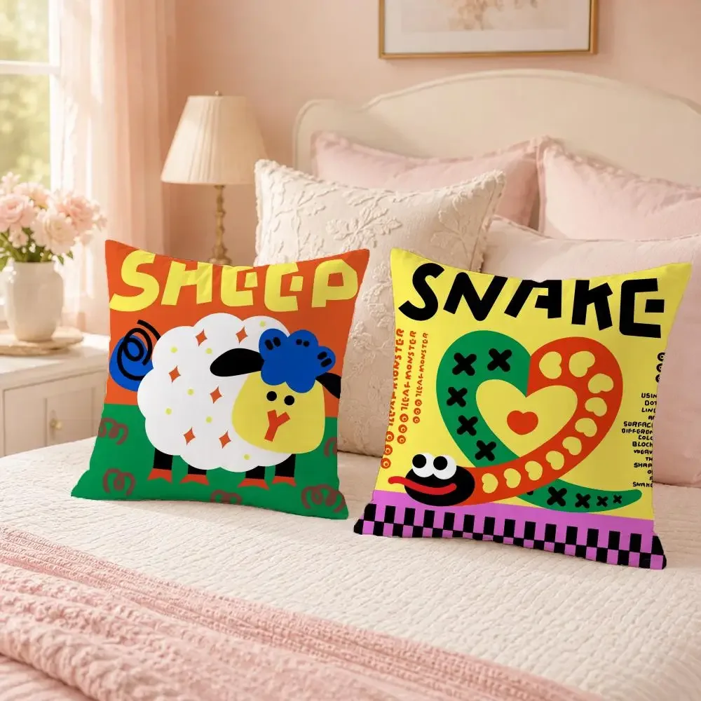 Chinese Zodiac Print Cushion Cover Custom Plush Pillow Cover Soft Cloud Comfort for Sofa Bed Couch