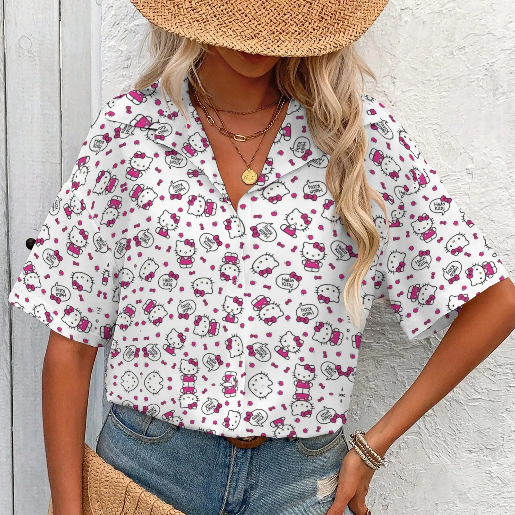 Футболка Hello Kitty и друзья Женская одежда Женские блузки Предложения Shoujo Girl Style Топ Y2k Одежда Рубашки и блузки Футболка