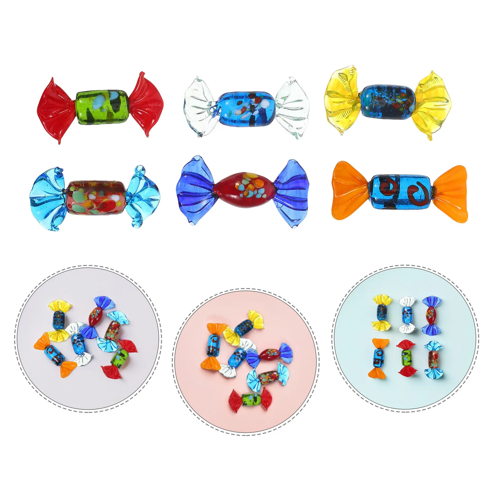 6Pcs Glossy Glass Candy Decorations Vivid Color Preserved Compact Table Statue for Bookshelf Window Sill Xmas Tree Ornaments